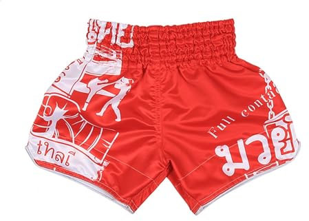 ARIASS Muay-Thai-Shorts for Kinder, MMA-Cross-Training-Boxshorts, BJJ-Kampfsport-Käfigkampfkleidung for Jungen und Mädchen(Red,L)