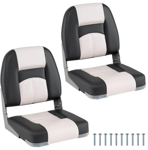 COSTWAY Set di 2 Sedie da Barca, Sedili Alti da Barca Pieghevole Morbide Imbottite Spesse, Sedile Nautica Ergonomico per Imbarcazioni da Pesca, 42 x 49 x 51 cm, Grigio e Bianco