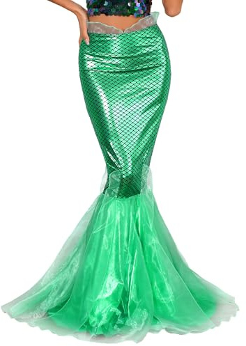 renvena Costume De Sirène Femme Maxi Robe De Sirène Avec Paillettes Jupe Robe À Longue Queue Cosplay Costume D Halloween Fête À Thème Déguisement