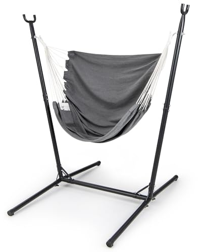 COSTWAY Hängesessel mit Gestell, Hängeschaukel 6-Fach höhenverstellbar mit Seitentasche, Hängestuhl Bis 120kg belastbar, Indoor & Outdoor Hängesitz für Wohnzimmer, Schlafzimmer, Terrasse, Garten