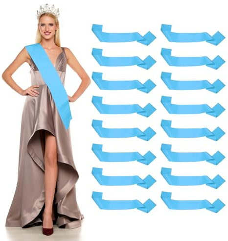 YELARXI Fascia in raso, fascia vuota, nastro da concorso – adatto per concorsi di bellezza, feste, matrimoni, compleanni, decorazioni fai da te), confezione da 16 e azzurro
