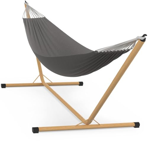 IDMarket - Hamac avec Support métal Effet Bois et Toile Gris Anthracite