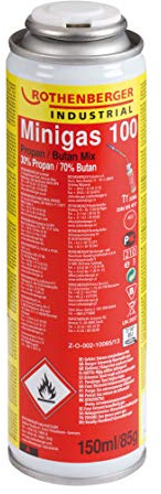 ROTHENBERGER Industrial Minigas cartouche de gaz 150 ml / 85 g | 7/16“ EU | Mélange de gaz : 30% propane, 70% butane | 35504