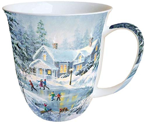 Porzellan Becher Bone China, Mug, Tasse, Fuer Tee Oder Kaffee ca. 0,4L Evening Skating -Ideal Als Geschenk
