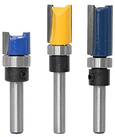 Gasea 3pcs 6.35mm Tige Flush Garniture Routeur Bit Avec Bas Roulement Fraise à Copier Fraise Pour Menuiserie-Lame de Coupe 11.9, 20mm, 25mm