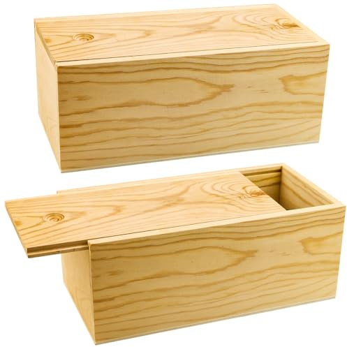 BILLIOTEAM 2 Pack Unfinished Wood Storage Box with Slide Lid,Blank Natural Wood Case Container for Christmas,Wedding,Party,Gift Jewelry Box,DIY Craft,Hobbies,Home Storage(7.87 x 3.94 x 3.15)
