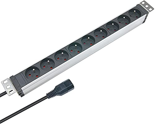 WAYTEX 37320 - Diadema de Aluminio con 9 enchufes de 19 Pulgadas, Cable de 1,80 m, Enchufe C14, Fijaciones orientables