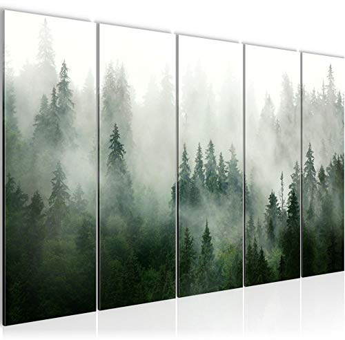 Runa Art väggbild XXL skog natur vardagsrum sovrum 200 x 80 cm grön grå 5 delar – Made in Germany – 032355a