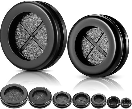 Round Rubber Plug Hole Grommet Kit 7 Sizes Black Double Sided Electrical Firewall Gasket Kit for Protecting Cable Wire Hole Plug Assortment Automotive Supply (52 Pieces)