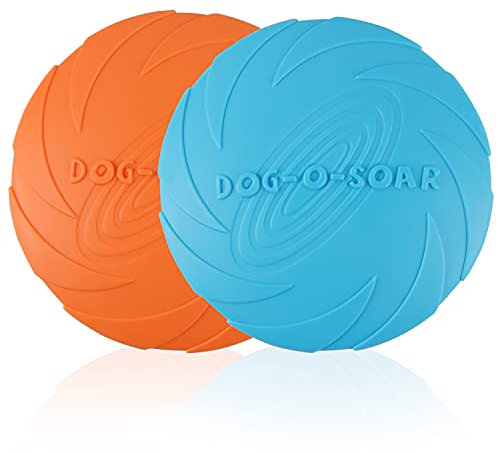 Xingsky Hunde Frisbees, Hund Scheibe, Gummi Frisbee, Hundespielzeug Frisbee Ø 15cm Hunde Scheibe für Land und Wasser, Hundetraining, Werfen, Fangen & Spielen (Blau， Orange)