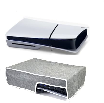 Hesupy Custodia protettiva per PS5 sottile, antipolvere, per PS5-Slim Disc e console digitale, in tessuto Oxford, antigraffio, impermeabile, di facile accesso, porta cavo (grigio orizzontale)