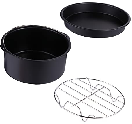 Set Da 3 Pezzi Accessori Per Friggitrice Ad Aria - Cestello Per Torte, Griglia Barbecue, Piatto Per Pizza, Adatto Per Lavastoviglie, Nero, 6 Pollici