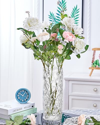 YBCPACK Vase aus Glas-Kristall, 25cm hoch, Modernes Zylinder-Design, Blumenvase perfekt für Tulpen, Rosen und andere Blumen, idealer Dekor für Zuhause und Büros
