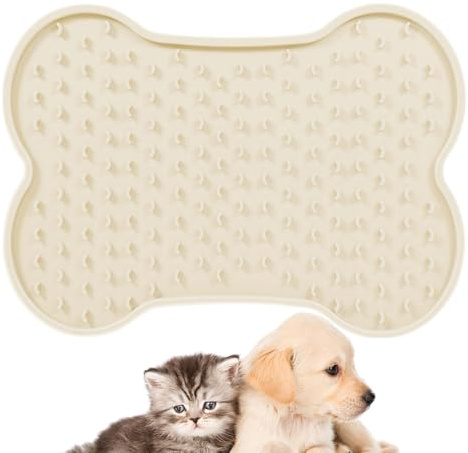 Alfombra de lamer para gatos – Alfombra antideslizante de alimentación lenta, alfombra de lamer de silicona | Alfombra de lamer fácil de limpiar para mascotas, alfombra de lamer en forma de hueso para