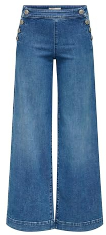 Only Onlmadison Gen769Noos Jean pour Femme Coupe Large Jambe Large Coupe Large Bouton Hw Button Wide DNM, Denim Bleu médium, 30W / 32L