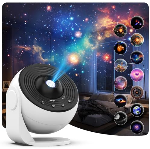 Stjärnprojektor, planetariumprojektor för sovrum, ultratydlig nattlampa med 4K utbytbara, 13 galaxy-skivor 360 graders rotation, äkta himmelsljus (PRO-uppgradering)