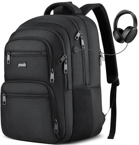 Paude Mochila negra para ordenador portátil, mochila escolar grande para adolescentes y adultos, mochila de trabajo para estudiantes de secundaria, universitarios y profesionales