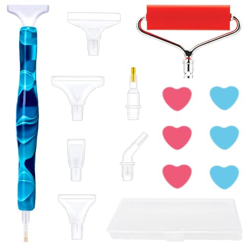 Kit di Penne per Diamond Art Blu, Fai da Te 5D Diamond Painting Accessori Kit con Testine Di Ricambio Rullo e Argilla, Penna in Resina per Pittura con Diamante per Artigianato con Diamanti e Nail Art