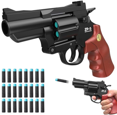 Revolver de Juguete,Pistola de Juguete para Niños,Pistola de Juguete de Espuma,con 24 Balas EVA,Cargador Giratorio de 360°,Regalos de cumpleaños para niños