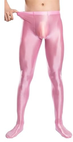 Men's Shiny Tights, High Waist Tummy Control Glossy Yoga Sports High Tight, Stretchy Foil Spandex Pantyhose for 80s Disco, Slim Fit Solid Hold Up Leggings for Dancewear Nightclub Rave Party Fitness