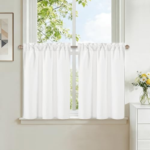 DWCN Tende a pannello, moderne, effetto lino, corte, semitrasparenti, 2 pezzi, altezza 45 x 60 cm, per cucina, roulotte, armadi, soggiorno, bistrò, casa di campagna