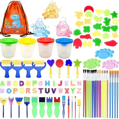 Fycooler Paintbrushes Kids Paint Kit Art Washable Finger Paint Set 100pcs, Paint Brushes Sponge Kits Drawing Tools DIY Learning Painting Sets Gift For Kids Arts and Crafts for Toddlers Early Education