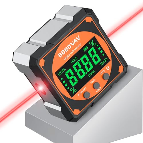 BOBOVAV Digitaler Winkelmesser Laser, Wasserwaage Neigungsmesser mit 4-seitigem Magnet, LCD Display, Typ-C-Aufladen Winkelmessgerät Laser Level Box für Rohr- Holzarbeitung Hängerahmen Sägen Auto