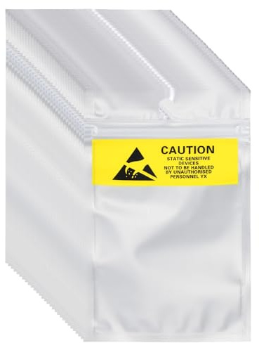 QUARKZMAN 100 Pcs Bolsas Antiestáticas 3.1 x 5.3 Bolsa De Blindaje ESD Reutilizable con Etiquetas para Discos Duros HDD SSD Dispositivos Electrónicos Placas Madre, Plateado