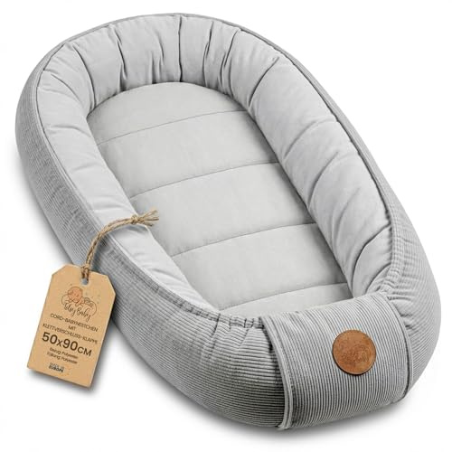 Nido Bebé Reductor de Cuna Pana 90x50 cm - Babynest Portátil para Cama Moisés Acogedor Cocoon Niño Niña Recién Nacido Cojín Dormitorio Habitación Gris claro Pana
