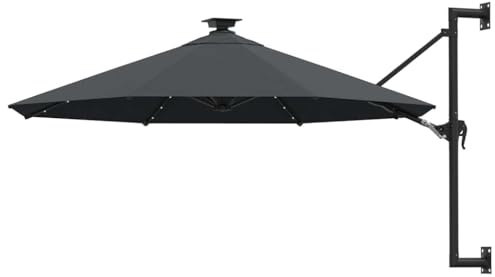 Arborthrum Wall-mounted Garden Parasol Garden Umbrella Sun Shade Shelter Canopy for Outdoor, Garden, Patio with LEDs 300 cm Anthracite