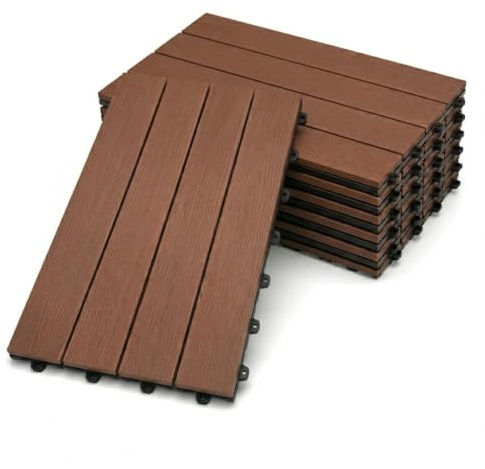 Piastrelle WPC a incastro per Terrazza, Balcone effetto legno (MARRONE, 30X60 SET 6 PIASTRELLE)