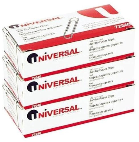 Universal Nonskid Paper Clips, Wire, Jumbo, Silver-100 ct, 3 pk