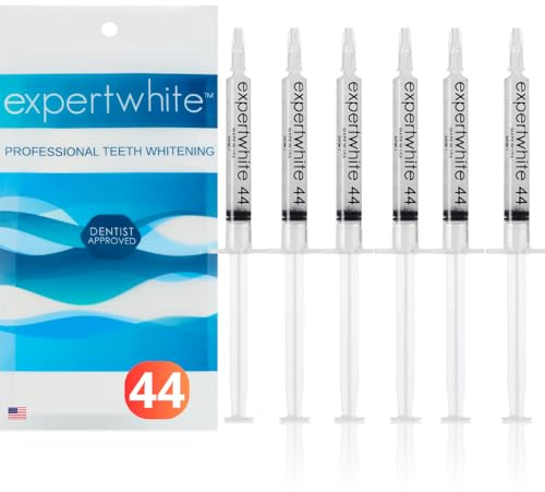 Expertwhite Teeth Whitening Gel Refills (6-gels). Made USA. 44 percent Carbamide Peroxide Tooth Bleaching Gel bleach For Invisalign style trays, Dental Grade Tooth Whitener. 6 syringes