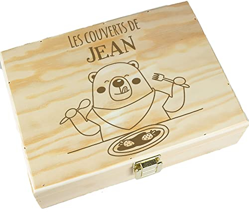 Cadeau personnalisé pour bébés et Enfants: boîte à Couverts en Bois gravée du Texte Que Vous Souhaitez