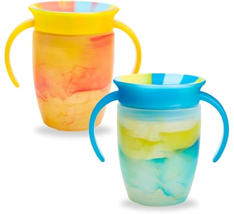 Munchkin Miracle 360 Baby-Trinkbecher| Freifließender Trinklernbecher für Kleinkinder | Trainer-Becher | BPA-frei | Auslaufsicher | Trinkflasche mit Griffen | 12m+ | 296 ml | 2er-Pack | Gelb/Blau