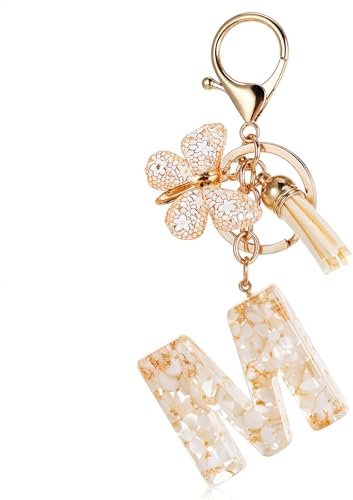 Apausvcm Letter M Keychain, Bag Purse Charms Kawaii Butterfly Key Chains Accessories Initial Decor for Handbags Backpack Women Girls Gift