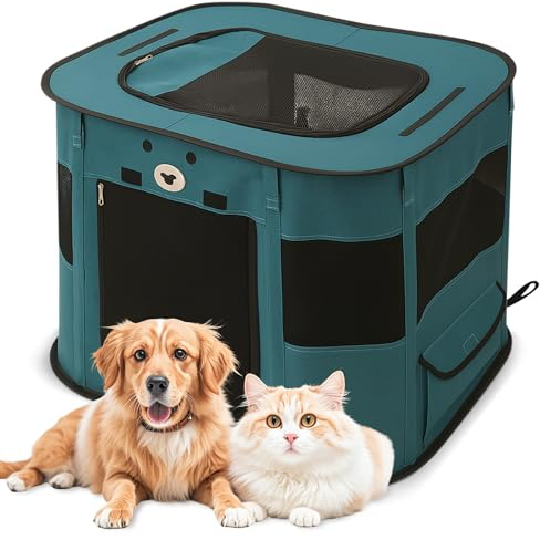 ALLSOPETS Parc pour Chien Pliable, Enclos Portable pour Chiot Chat Lapin, Tente Respirante d’Intérieur/Extérieur avec Sac de Transport, Idéal pour Voyage et Camping (Bleu Royal, M)