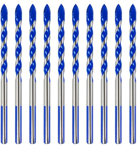 10pcs 8mm Concrete Drill Bit Set, Shockproof Masonry Drill Bit Set, Hammer Drill Bit Set for Concrete/Brick/Glass/Plastic/Cement/Tile/Stone, Industrial Strength Carbide Drill Bit Tip, Small Box of 10