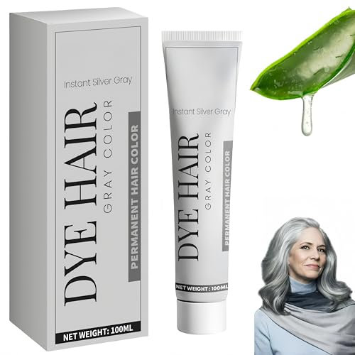 Crema natural para teñir el cabello gris, crema 2 en 1 con extracto de plata, acondicionador brillante, fácil de usar, tinte instantáneo unisex DIY, no dañino para todo tipo de cabello (1Piezas)