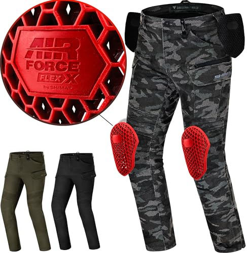 SHIMA Giro 3.0 Pantalon Moto Homme Homologué Genouillères AirForce Pantalon De Moto Armure Textile Protection Ajustable Genoux Renforcé Airflow Grande Taille Elastique (Hommes, Camo, 36/32)