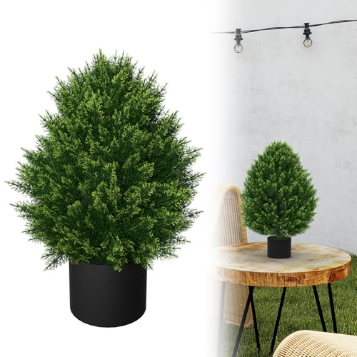 UISEBRT 2 stycken konstträd, konstgjorda växter 60 cm, UV-skyddad konstgjord växt i kruka, dekorationsväxt med naturlig utseende för hus, balkong, terrass, inomhus och utomhus, liten cypress