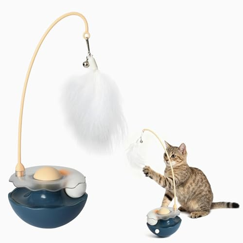 Rieoany 3 in 1 Giochi Gatto Intrattenimento Autonomo Ruotabile a 360°Giochi per Gatti in Casa Gioco Gatto Interattivo con Bacchetta Gioco per Gatti con Palla Di Erba Gatta per Grandi Felini e Gattini