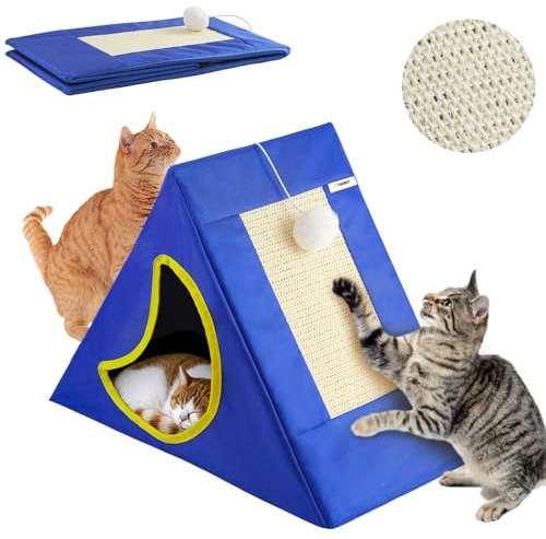 YKUBOT Upgraded Cat Scratcher House, 3 in 1 Foldable Sisal Cat Scratcher, Double-Sided Usability, Durable Cat Furniture for Cats to Play, Scratch, and Sleep