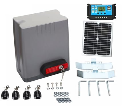 CFWWSAQ Motor Puerta Corredera Abridor automático de Puerta Deslizante Auto del 24V 800KG con el Panel Solar y el Controlador(24V 800KG 2 remotes)