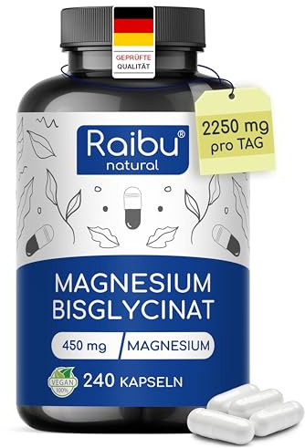 Magnesio Bisglicinato - 450mg di Magnesio(Magnesium) Elementare/Dose giornaliera - 240 Capsule (fino a 4 mesi), Forma Chelata - Integratore Stanchezza Fisica e Mentale - Altamente Digeribile, Vegano