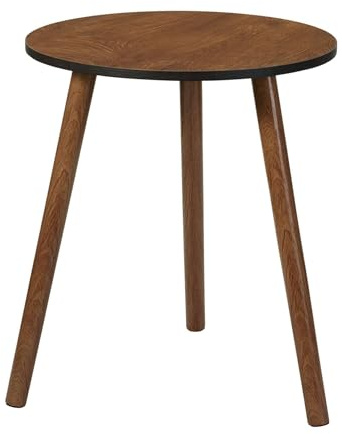 WELL HOME MOBILIARIO & DECORACIÓN Mesa Auxiliar Ø40x41cm en MDF con Patas de Madera de Pino y Acabado en Nogal Oscuro