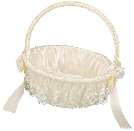 Dpofirs Cesto di Fiori Nuziali, Cesto di Fiori per Ragazze con Eleganti Rifiniture in Pizzo e Decorazione con Fiocco per Cerimonia Nuziale, Spargimento di Petali di e Oggetti di Scena per Celebrazioni