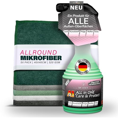 Bilförseglingsset | Dr. Wack A1 ALL IN ONE Care & Protect Spray 5 mikrofiberhanddukar | förseglade med stark pärleeffekt | För alla ytterytor som lack plastfälgar däck och glas