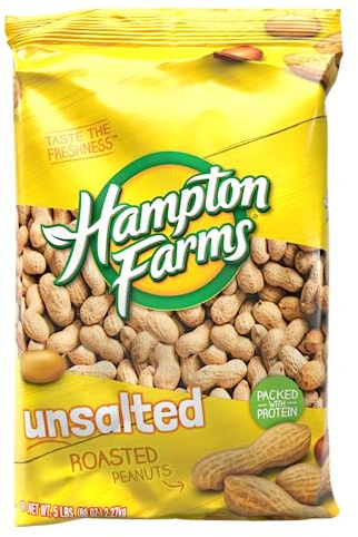 Hampton Farms - USA Grown All-Natural - Fancy Roasted In-Shell Unsalted Peanuts - 5 lb. Bag