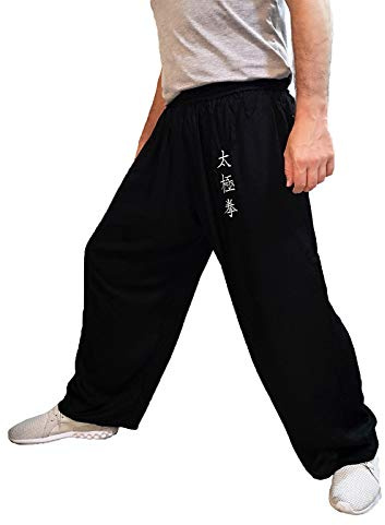 Tai Chi Pants Wide Leg Men Women Kids Yoga Pants Qigong Open on the Ankles (Black, Size XS)